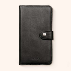 Plånboksfodral Andrew i svart läder till iPhone - iPhone 14 Plus, Cognac