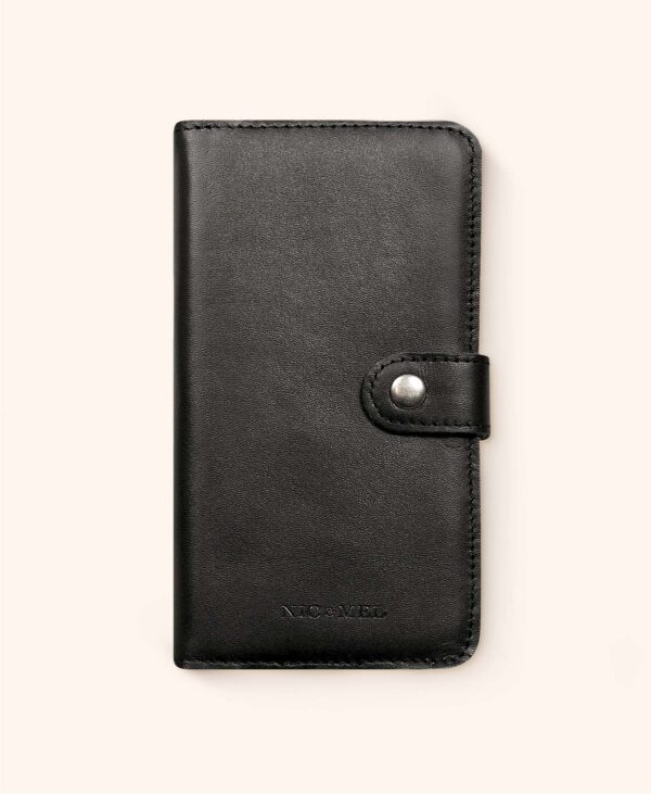 Plånboksfodral Andrew i svart läder till iPhone - iPhone 15, Cognac